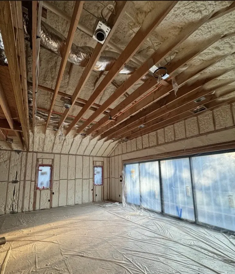 Interior walls and ceiling insulated with spray foam during new construction in San Diego Country Estates